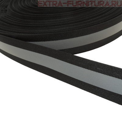 Стропа светоотражающая шир.25мм, №322 цв.черный уп.100м